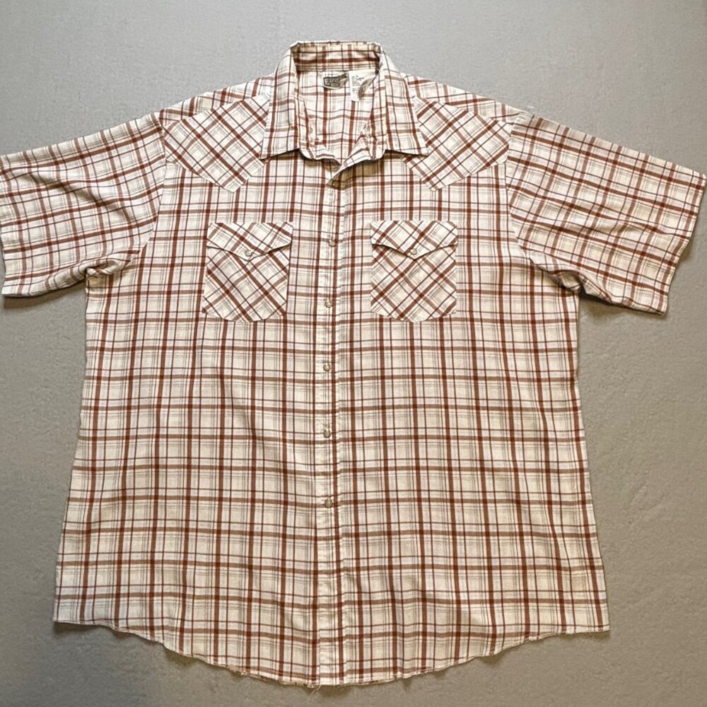 Express Rider VTG Pearl Snap Button Up Shirt Mens Size XL Rust/Brown Plaid - Picture 2 of 7